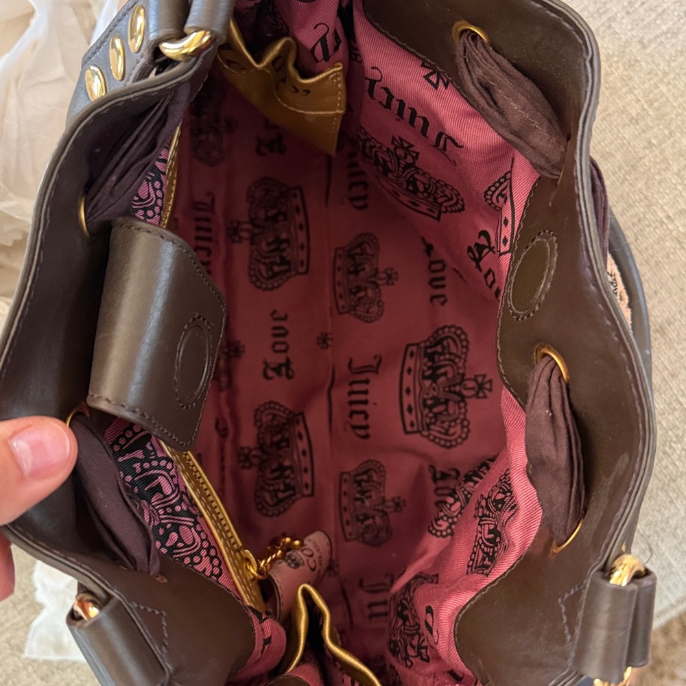 Juicy Couture Brown Suede Crest Shoulder Bag with Gold Heart Charm - Picture 6 of 8